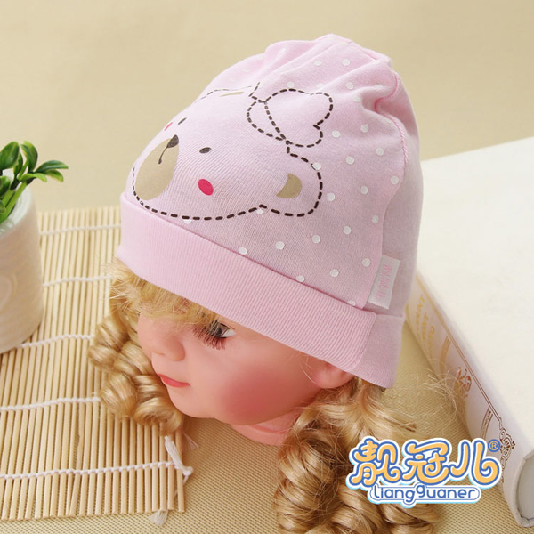 靚冠兒嬰幼兒單層小熊帽子粉色